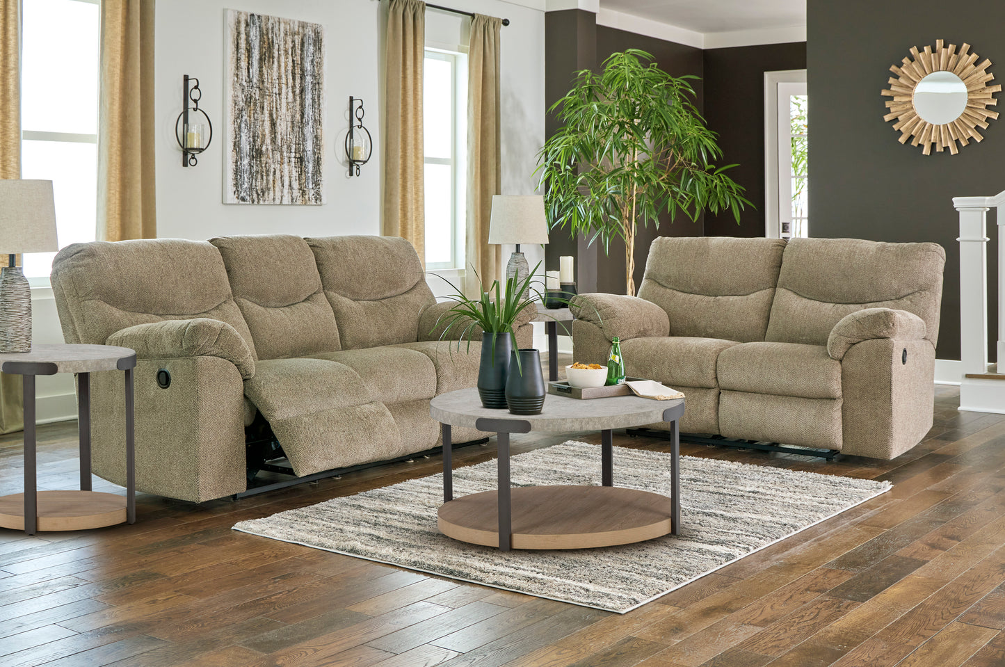 Signature Design by Ashley Alphons Briar Reclining Sofa and Loveseat 28202