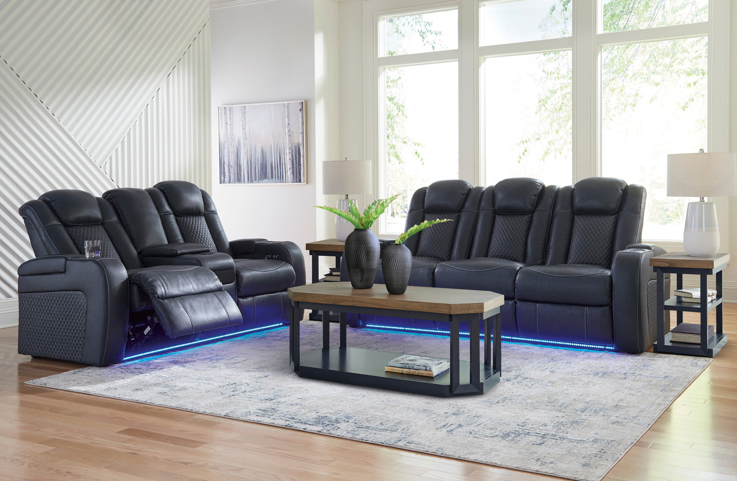 Signature Design by Ashley Fyne-Dyme Sapphire Power Lighted Reclining Sofa and Loveseat 36603