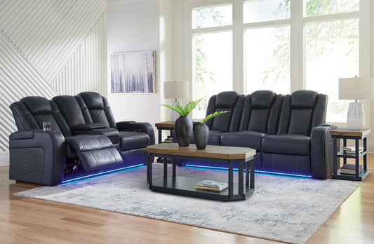 Signature Design by Ashley Fyne-Dyme Sapphire Power Lighted Reclining Sofa and Loveseat 36603
