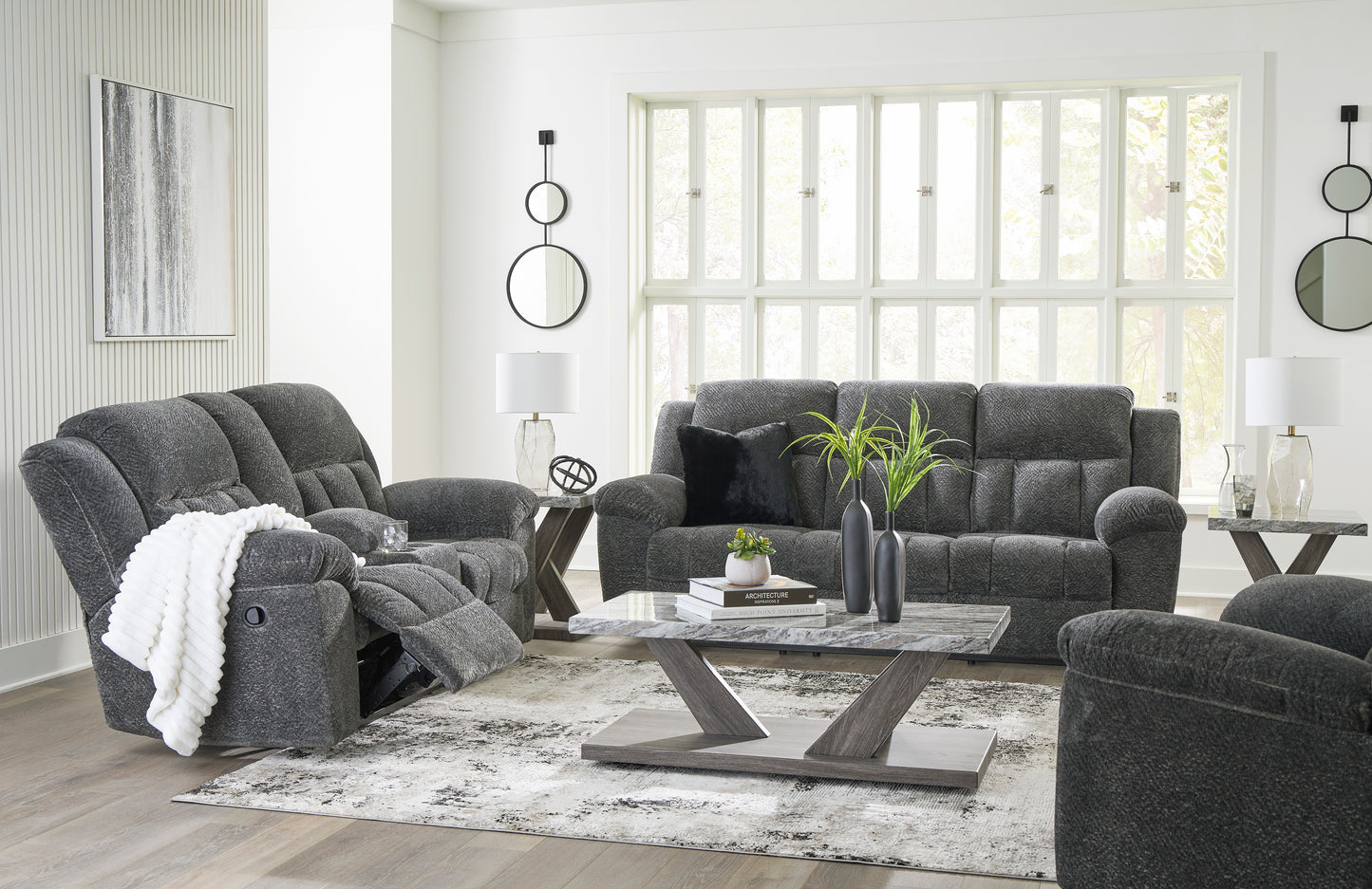 Signature Design by Ashley Frohn Graphite Reclining Sofa and Loveseat 37406