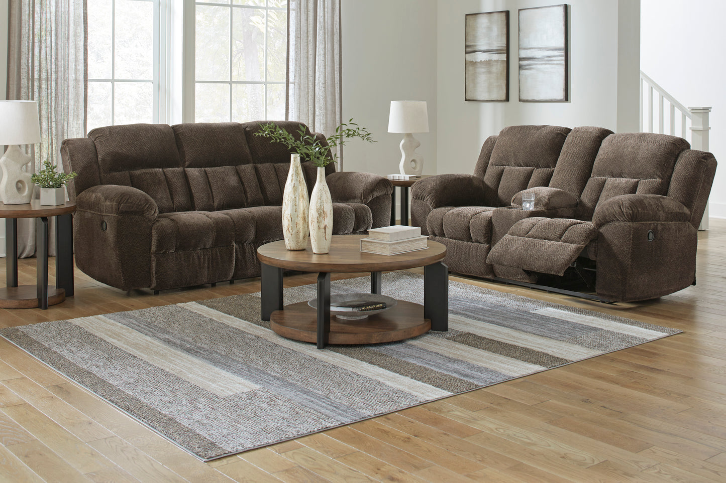 Signature Design by Ashley Frohn Chocolate Reclining Sofa and Loveseat 37407