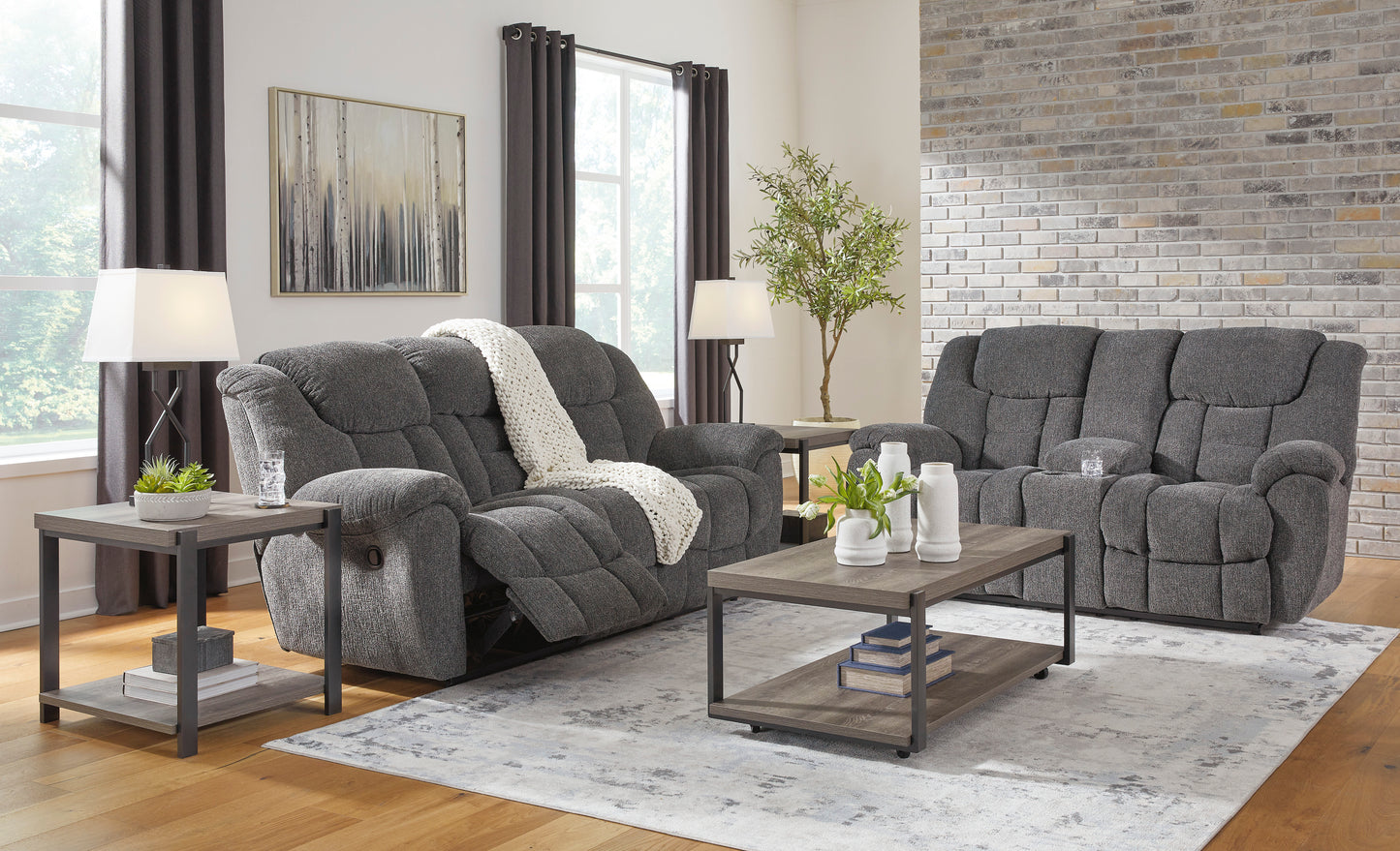 Signature Design by Ashley Foreside Charcoal Reclining Sofa and Loveseat 38104