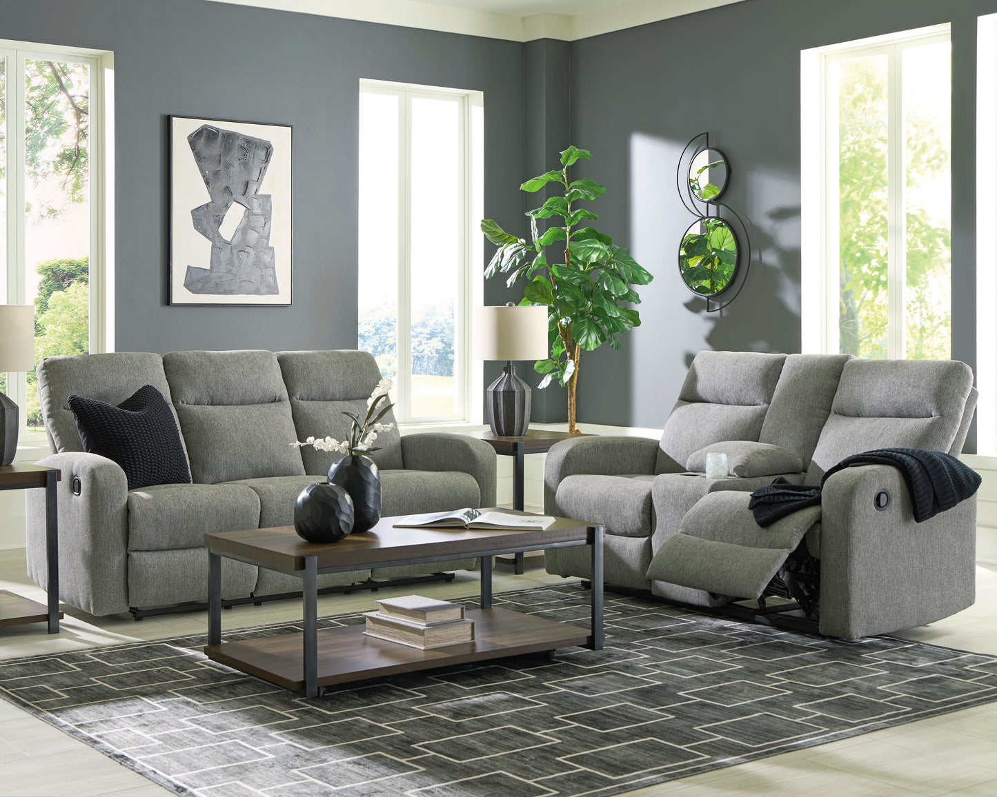 Ashley Signature Design Gauntlet Sterling Reclining Sofa and Loveseat PC4220