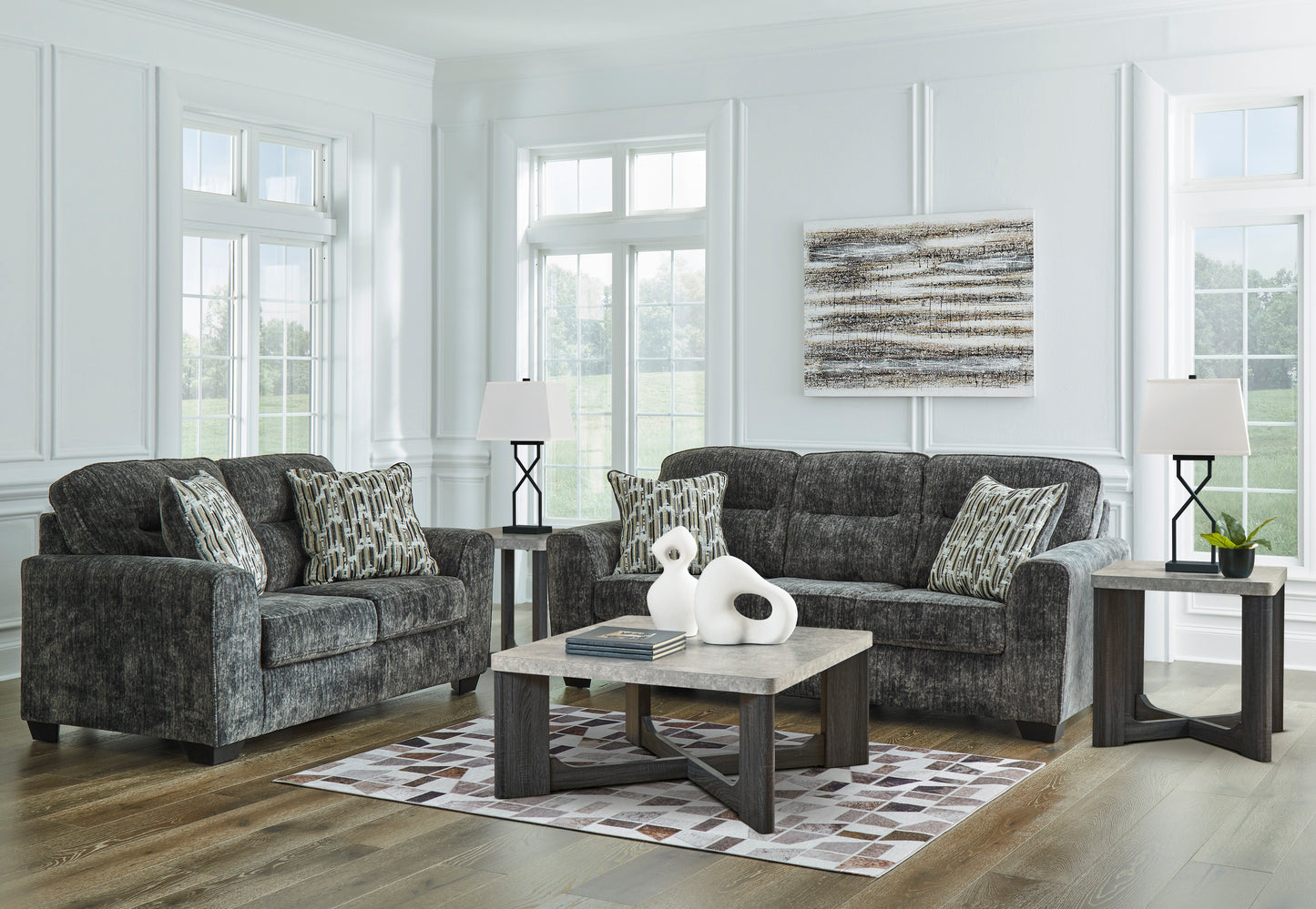 Signature Design by Ashley Lenoke Charcoal Sofa and Loveseat 50504