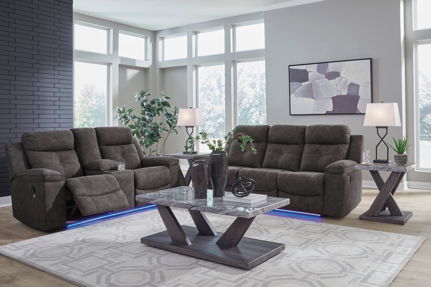 Benchcraft by Ashley Brysonview Charcoal Lighted Reclining Sofa and Loveseat 63605