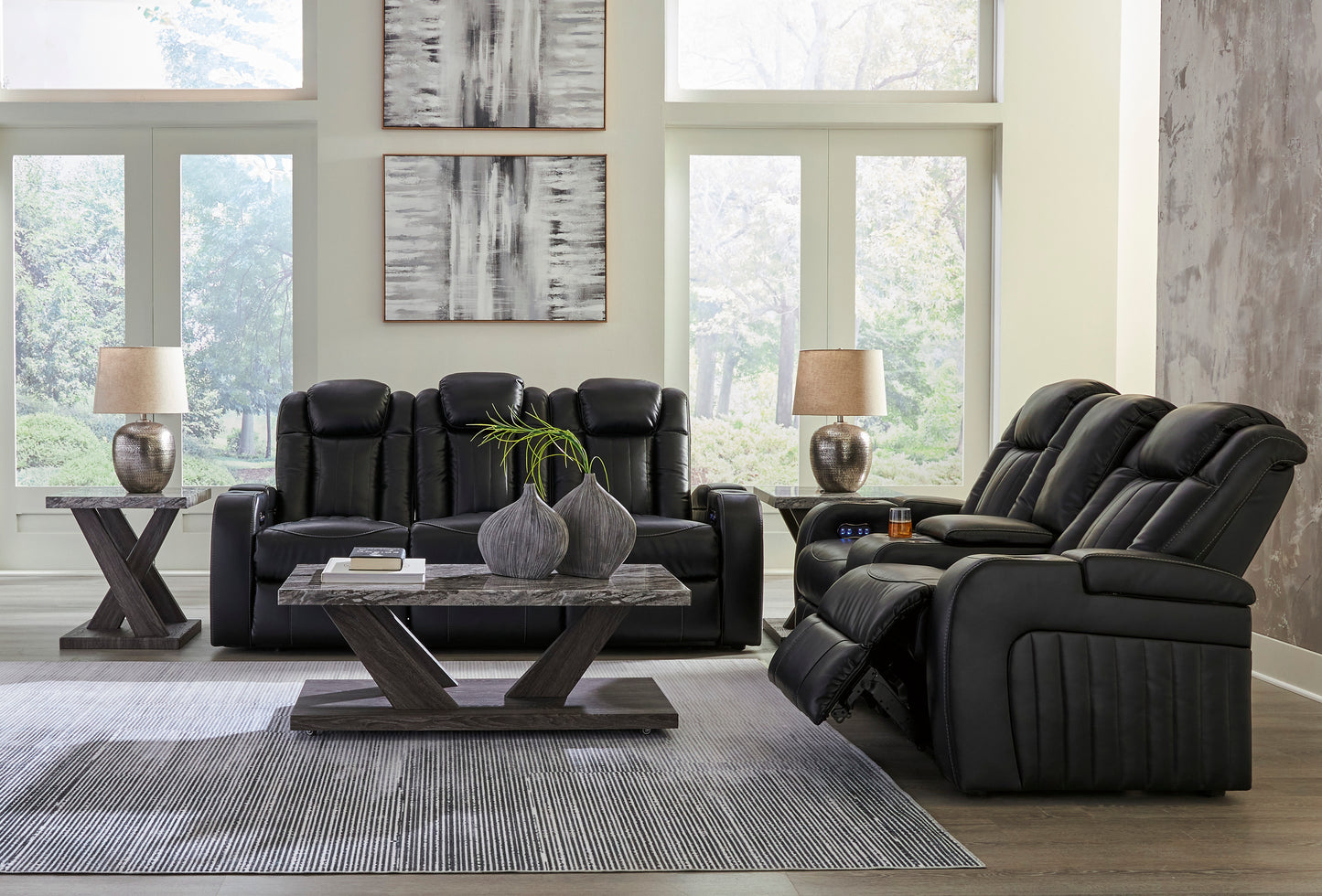 Signature Design by Ashley Caveman Den Midnight Power Reclining Sofa and Loveseat 90703