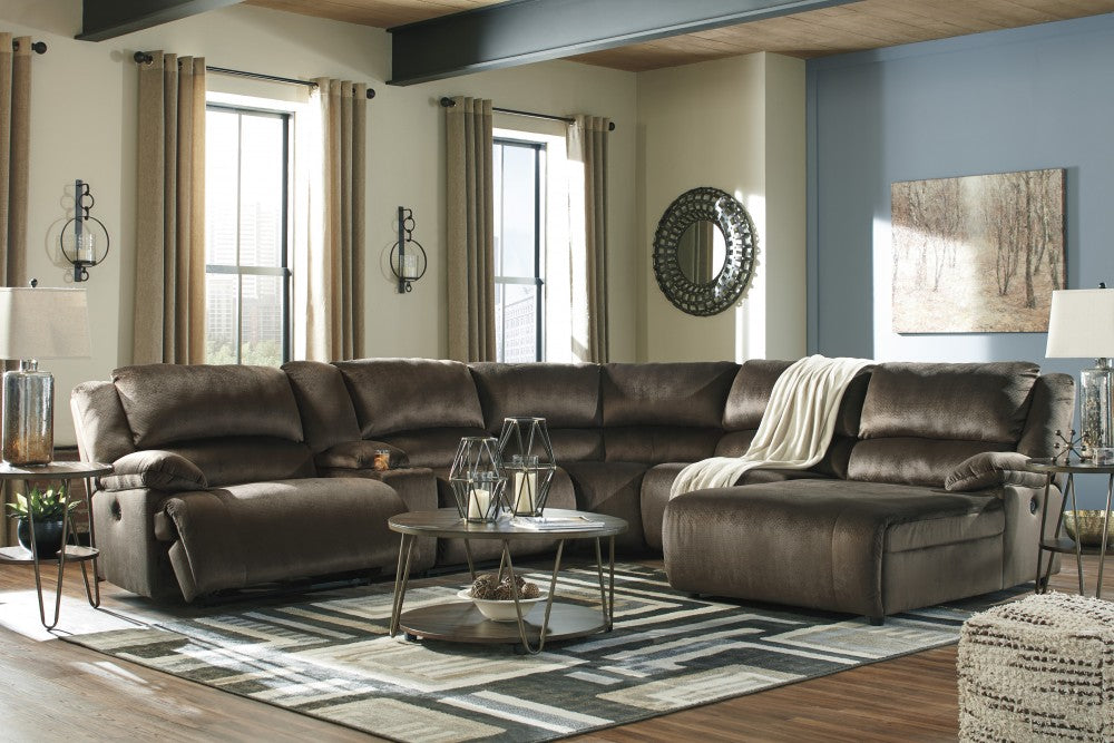 36504 -Clonmel-Chocolate-reclining-sectional-with-chaise