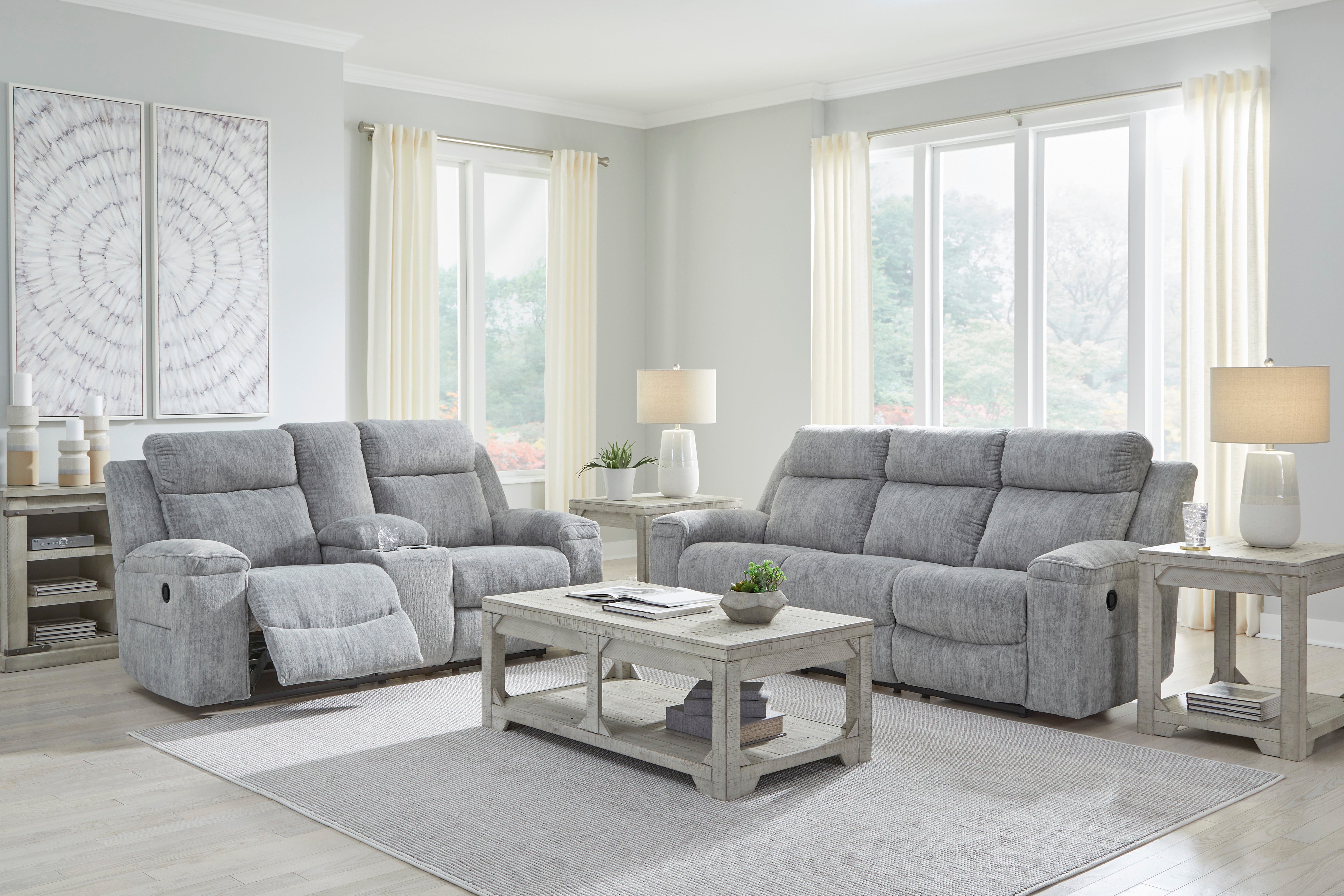Benchcraft by Ashley Buntington Pewter Reclining Sofa and Loveseat 340 ...