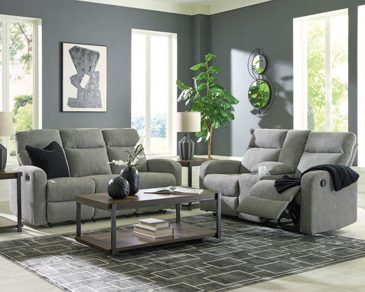 Ashley Signature Design Gauntlet Sterling Reclining Sofa and Loveseat PC4220