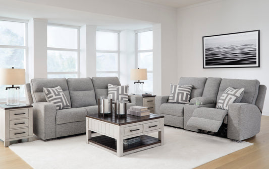 Signature Design by Ashley Biscoe Pewter Power Reclining Sofa and Loveseat 90503